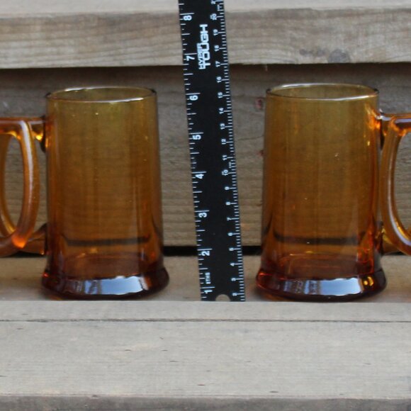 Set of 4 Hazel Atlas Amber Beer Stein Glasses mug vintage mid-century retro - Picture 7 of 11
